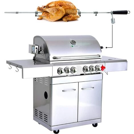 Barbecue à Gaz INOX 4 BRÛLEURS + 1 KIT RÔTISSOIRE (1 BRÛLEUR Infrarouge & TOURNEBROCHE)+ 1 Réchaud Et Thermomètre, 22KW,Grille/Plancha Inclus - DÖNER GREADEN - Inox 3 Barbecue à Gaz INOX 4 BRÛLEURS + 1 KIT RÔTISSOIRE (1 BRÛLEUR Infrarouge & TOURNEBROCHE)+ 1 Réchaud Et Thermomètre, 22KW,Grille/Plancha Inclus - DÖNER GREADEN - Inox