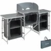 TECTAKE Cuisine D'Extèrieur, Cuisine De Camping Pliante, Meuble Camping De Rangement 164,5 Cm X 52 Cm X 104 Cm - Gris