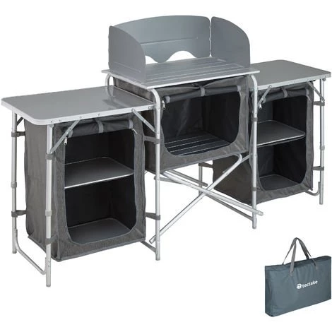 TECTAKE Cuisine D'Extèrieur, Cuisine De Camping Pliante, Meuble Camping De Rangement 164,5 Cm X 52 Cm X 104 Cm - Gris 3 TECTAKE Cuisine D'Extèrieur, Cuisine De Camping Pliante, Meuble Camping De Rangement 164,5 Cm X 52 Cm X 104 Cm - Gris