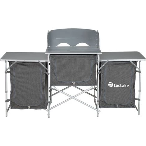 TECTAKE Cuisine D'Extèrieur, Cuisine De Camping Pliante, Meuble Camping De Rangement 164,5 Cm X 52 Cm X 104 Cm - Gris 5 TECTAKE Cuisine D'Extèrieur, Cuisine De Camping Pliante, Meuble Camping De Rangement 164,5 Cm X 52 Cm X 104 Cm - Gris – Image 3