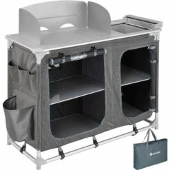 TECTAKE Cuisine D'Extèrieur, Cuisine De Camping, Meuble De Camping De Rangement 116 Cm X 52 Cm X 107 Cm - Gris
