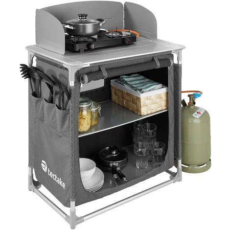 TECTAKE Cuisine D'Extèrieur, Cuisine De Camping, Meuble De Camping De Rangement 76 Cm X 53,5 Cm X 107 Cm - Gris 4 TECTAKE Cuisine D'Extèrieur, Cuisine De Camping, Meuble De Camping De Rangement 76 Cm X 53,5 Cm X 107 Cm - Gris – Image 2